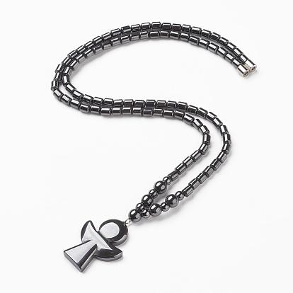 Non-magnetic Synthetic Hematite Pendant Necklaces, with Magnetic Clasps, Angel