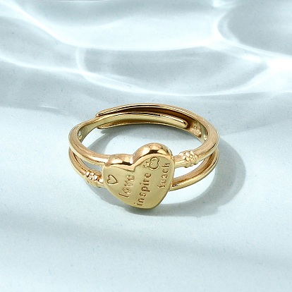 304 регулируемые манжеты из нержавеющей стали с открытыми кольцами для женщин, сердце со словом, ионное покрытие (ip)