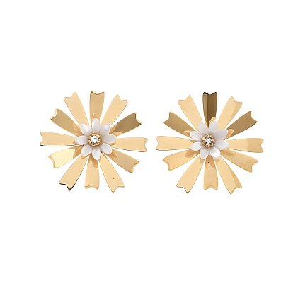 304 Серьги-гвоздики из нержавеющей стали с прозрачным кубическим цирконием и жемчугом, цветок, белые