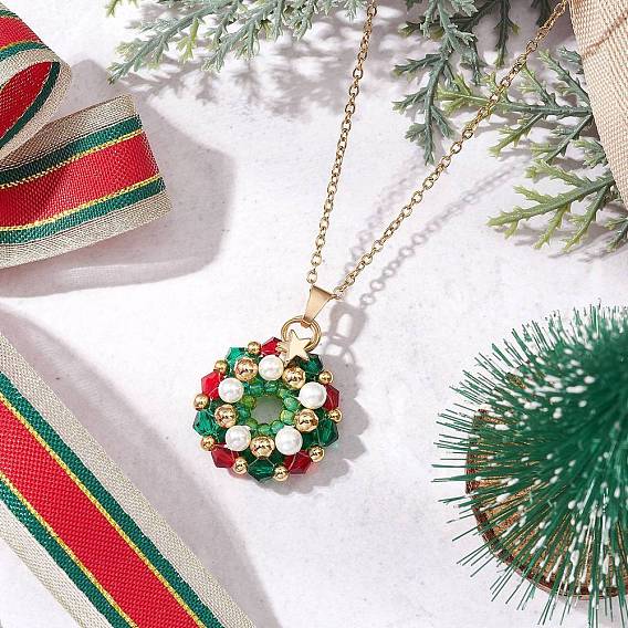 Подвеска в виде рождественского венка из стеклянных бусин и ракушек 304 ожерелья из стальных тросов и цепочек, золотые