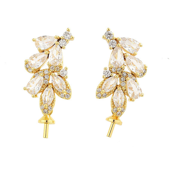 Латунные микро-паве прозрачные серьги-гвоздики из циркония, стойки покрытие, долговечный, без свинца и без кадмия