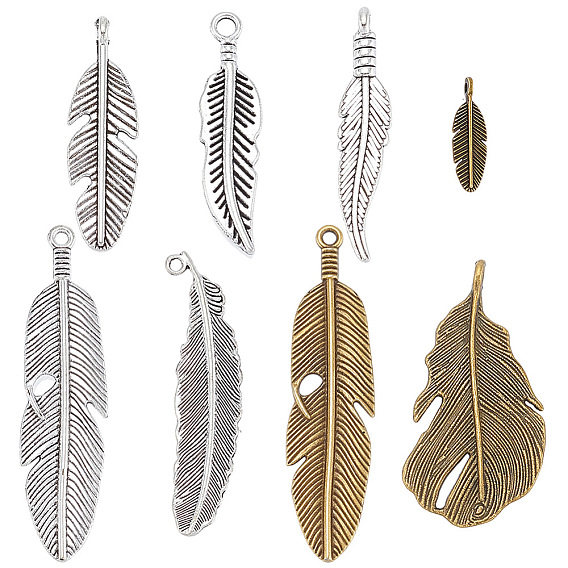 48 шт 8 стили подвески из сплава в тибетском стиле, перо