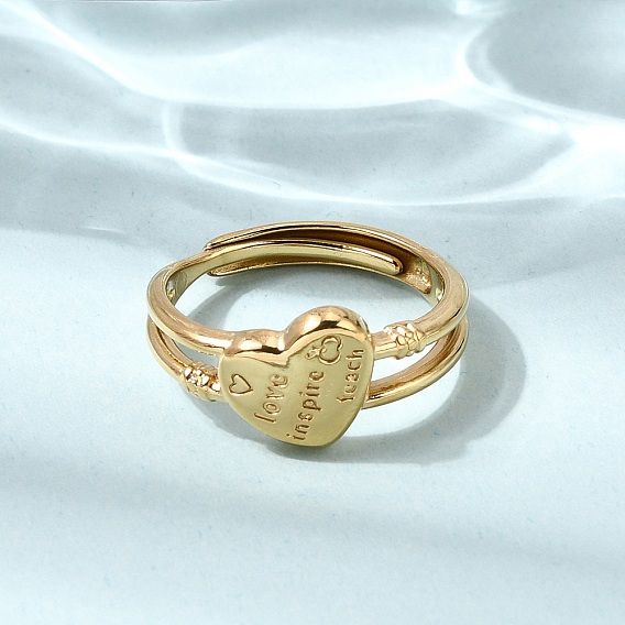 304 регулируемые манжеты из нержавеющей стали с открытыми кольцами для женщин, сердце со словом, ионное покрытие (ip)