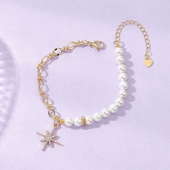Браслеты со звездами из сплава и стразами, браслеты из латунной цепочки и ракушечного жемчуга для женщин