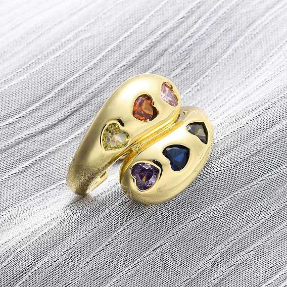 Регулируемые манжеты-кольца из латуни с микропаве из кубического циркония для женщин, без кадмия и без свинца, сердце