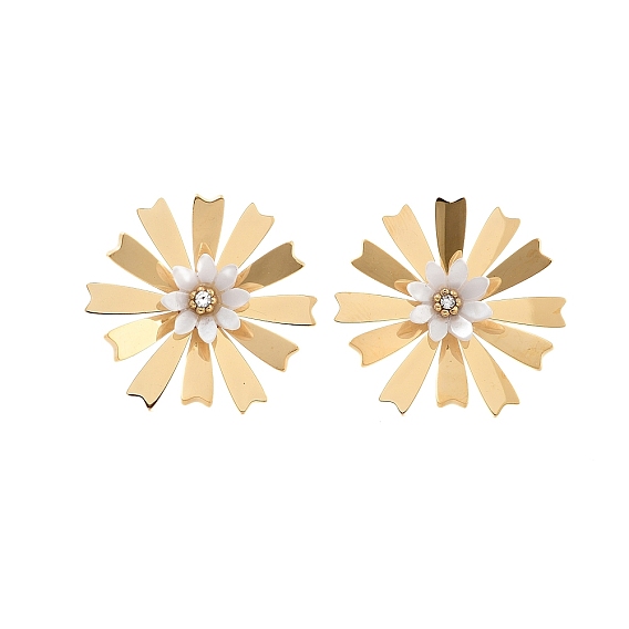 304 Серьги-гвоздики из нержавеющей стали с прозрачным кубическим цирконием и жемчугом, цветок, белые