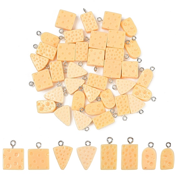 40 шт. 8 стили, подвески из смолы с имитацией еды, сырные прелести, с платиновыми железными петлями