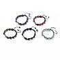 Mixed Gemstone Braided Bead Bracelets, Nylon Cord Square Knot Bracelet, with Alloy Findings, Rectangle with Tree