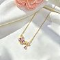 Brass Pave Cubic Zirconia Flower Butterfly Pendant 304 Stainless Steel Cable Chain Necklaces for Women, Golden