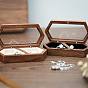 2-Slot Hexagon Walnut Wood Magnetic Wedding Ring Gift Case, Clear Window Jewelry Box with Velvet Inside, for Couple Rings