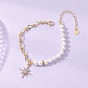 Браслеты со звездами из сплава и стразами, браслеты из латунной цепочки и ракушечного жемчуга для женщин