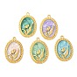 304 нержавеющей стальной эмали подвески, золотые, овал с цветочной подвеской