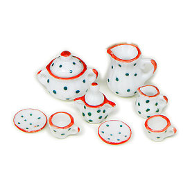 Porcelain Miniature Teapot and Cups Set Ornaments, Micro Landscape Garden Dollhouse Accessories, Pretending Prop Decorations