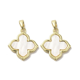 Brass Pave Shell Pendants, Geometric Charms, Real 18K Gold Plated