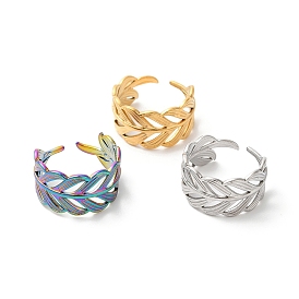 304 Stainless Steel Leafy Branch Open Cuff Ring for Women