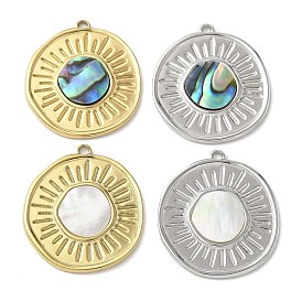 Плоские круглые 304 подвески из натуральной ракушки пауа из нержавеющей стали/белой ракушки