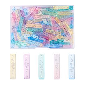 Transparent Spray Painted Glass Links Connectors, with Glitter Powder, Rectangle