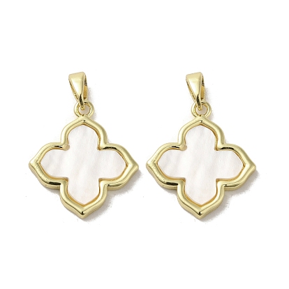 Brass Pave Shell Pendants, Geometric Charms, Real 18K Gold Plated