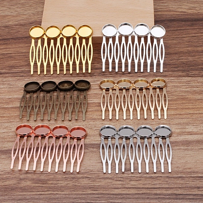 Iron Hair Comb Findings, Brass Flat Round Bezel Cabochon Settings