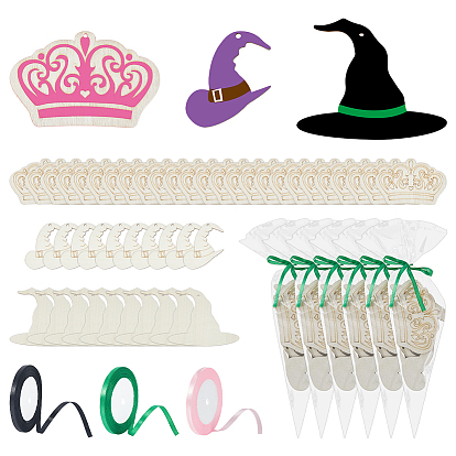 Наборы для самостоятельного изготовления украшений для вечеринки в стиле феи, в том числе деревянные подвески, хранение конфетных печеньек в рожках, Полиэфирная лента