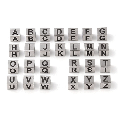 201 из нержавеющей стали европейские шарики, бусины с большим отверстием, куб с английской буквой, цвет нержавеющей стали