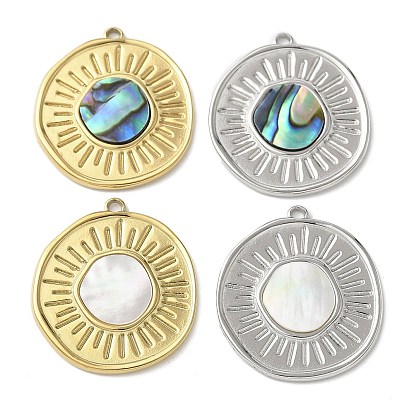 Плоские круглые 304 подвески из натуральной ракушки пауа из нержавеющей стали/белой ракушки