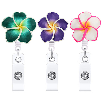 Flower Polymer Clay Retractable Badge Reel, Card Holders, ID Badge Holder Retractable for Nurses