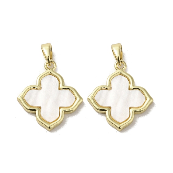 Brass Pave Shell Pendants, Geometric Charms, Real 18K Gold Plated