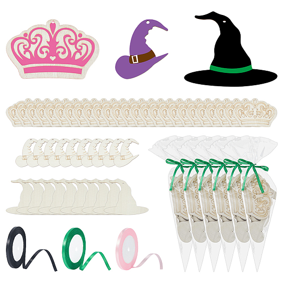 Наборы для самостоятельного изготовления украшений для вечеринки в стиле феи, в том числе деревянные подвески, хранение конфетных печеньек в рожках, Полиэфирная лента