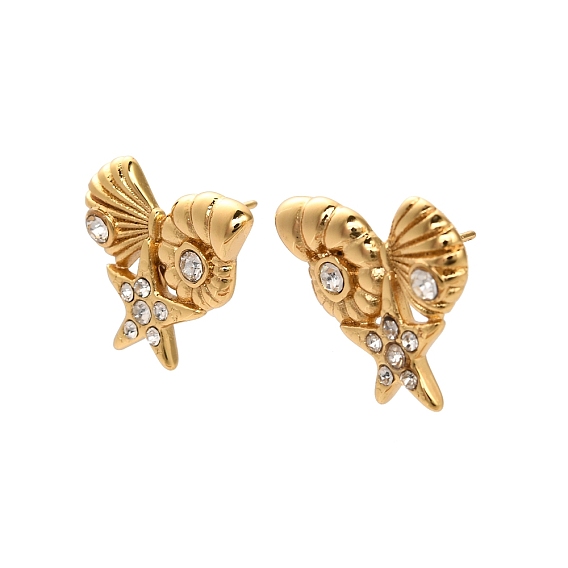 304 серьги из нержавеющей стали горный хрусталь, морская звезда в форме ракушки