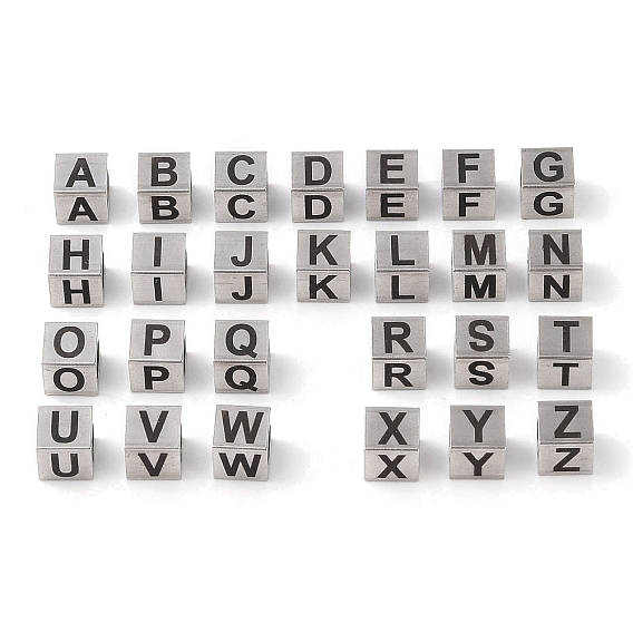 201 из нержавеющей стали европейские шарики, бусины с большим отверстием, куб с английской буквой, цвет нержавеющей стали