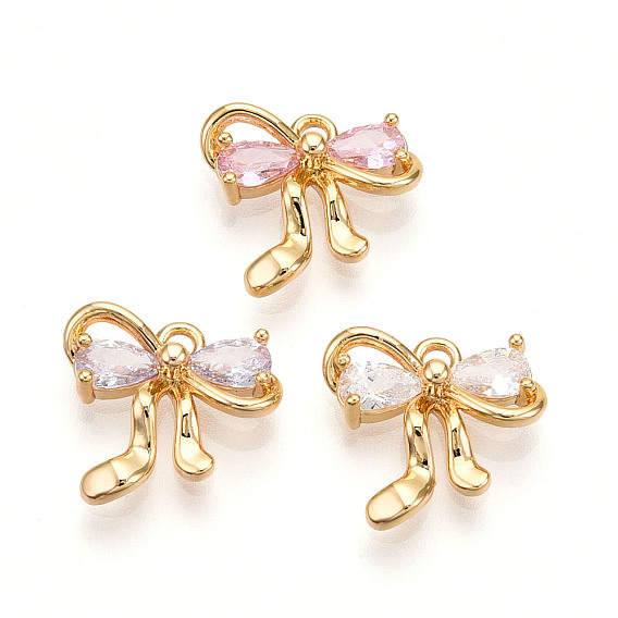 Латунные микро проложить кубического циркония прелести, бантом, реальный 18 k позолоченный