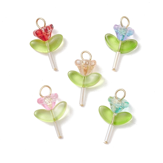 Стеклянные подвески, цветок, с 304 штифтами с плоской головкой из нержавеющей стали, cmешанных цветов