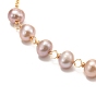 Brass Lariat Necklaces, with Natural Pearl & Bowknot Natural Shell Pendants, Long-Lasting Plated