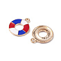 Independence Day Alloy Enamel Pendants, Swin Ring Charms, Light Gold
