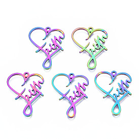 201 Stainless Steel Pendants, Rainbow Color, Heart with Word