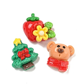 Christmas Theme Opaque Resin Decoden Cabochons, Strawberry/Bear/Christmas Tree