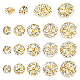 15шт. 5 стили 1-отверстие пуговицы из сплава на хвостовике, со стразами, плоские круглые с клевером