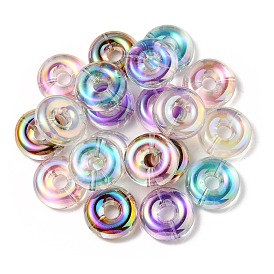 UV Plating Rainbow Iridescent Acrylic Beads, Two Tone Bead in Bead, Flat Round