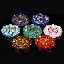 Resin Chakra Round Display Decoration, with Gemstone Chips inside Statues for Home Office Decorations