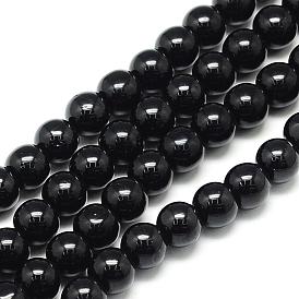 Natural Black Tourmaline Beads Strands, Round, Dyed