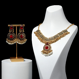 Vintage Ethnic Pearl Ruby Necklace Earrings Set - Exotic Travel Photography