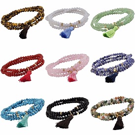 Natural stone bead bracelet with tassel pendant, stylish and elegant.