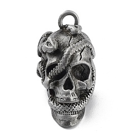 Tibetan Style Alloy Pendant, Frosted, Skull with Snake Charm