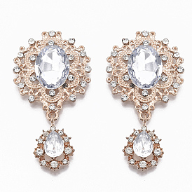 Cabochons en alliage, avec strass acrylique et strass cristal, facette, fleur et larme