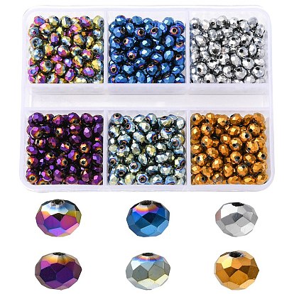 600Pcs 6 Colors Electroplate Transparent Glass Beads, Full Plated, Faceted, Rondelle