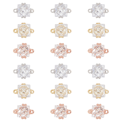 18Pcs 3 Colors Brass Micro Pave Cubic Zirconia Links, Square