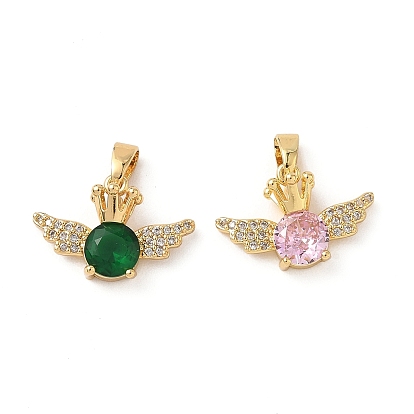 Латунные микро проложить кубического циркония подвески, плоские круглые с крылом, реальный 18 k позолоченный