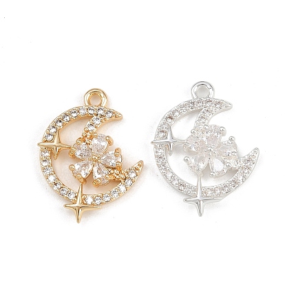 Латунные микро проложить кубического циркония подвески, луна с цветком