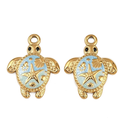 304 colgantes de esmalte de acero inoxidable, dorado, Tortuga marina con dije de estrella de mar